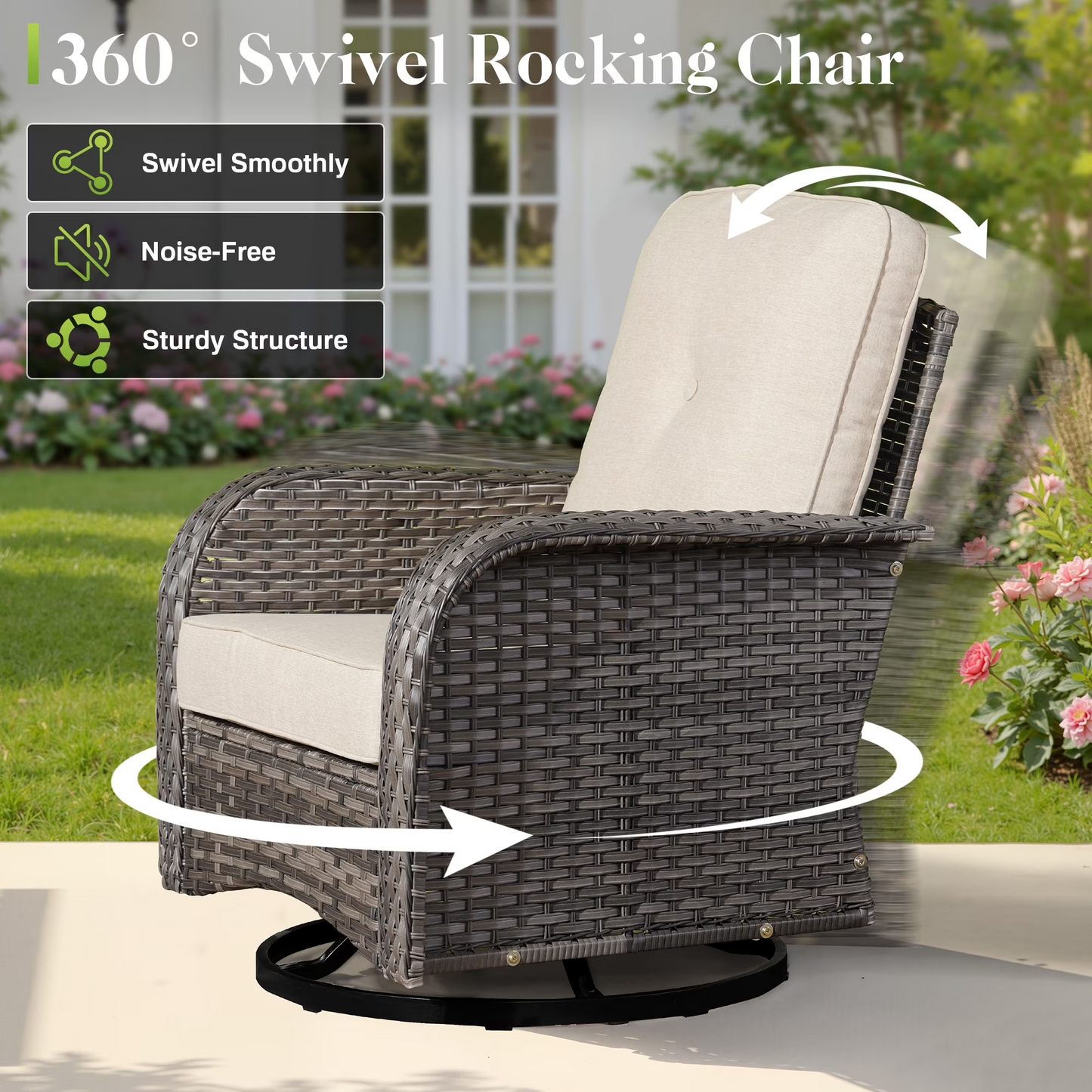Vcatnet Outdoor Swivel Gliders Set of 2 with Side Table, 3 Pieces Outdoor Patio Furniture Wicker Swivel Rocking Chairs, Swivel Rocker Patio Chairs Set