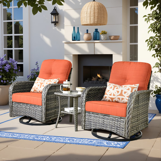 Vcatnet Outdoor Swivel Gliders Set of 2 with Side Table, 3 Pieces Outdoor Patio Furniture Wicker Swivel Rocking Chairs, Swivel Rocker Patio Chairs Set