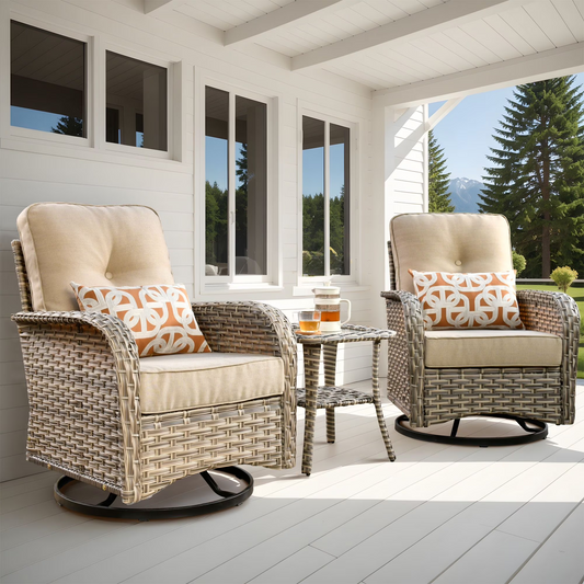 Vcatnet 3 Pieces Outdoor Patio Furniture Wicker Swivel Rocking Chair Swivel Rocker Patio Chairs Set of 2 with Side Table for Porch, Backyard