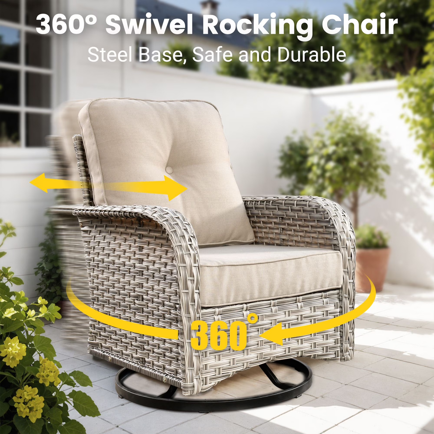 Vcatnet 3 Pieces Outdoor Patio Furniture Wicker Swivel Rocking Chair Swivel Rocker Patio Chairs Set of 2 with Side Table for Porch, Backyard