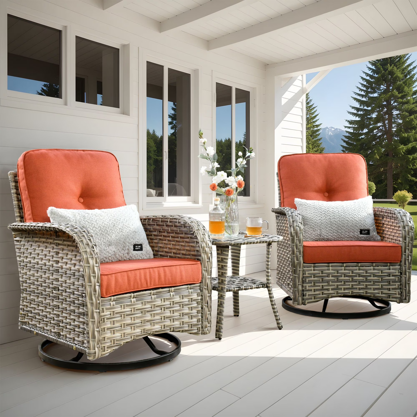 Vcatnet 3 Pieces Outdoor Patio Furniture Wicker Swivel Rocking Chair Swivel Rocker Patio Chairs Set of 2 with Side Table for Porch, Backyard