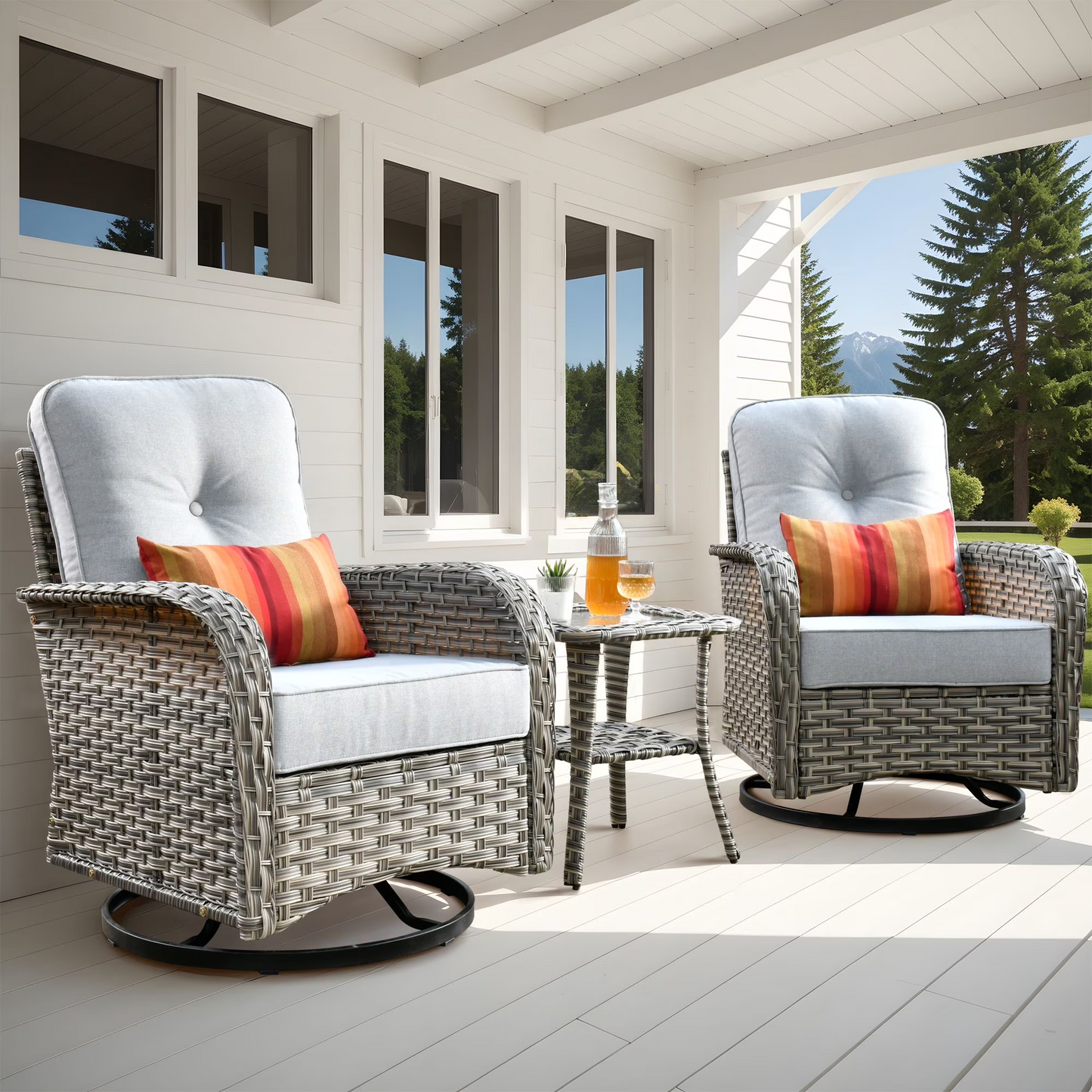 Vcatnet 3 Pieces Outdoor Patio Furniture Wicker Swivel Rocking Chair Swivel Rocker Patio Chairs Set of 2 with Side Table for Porch, Backyard