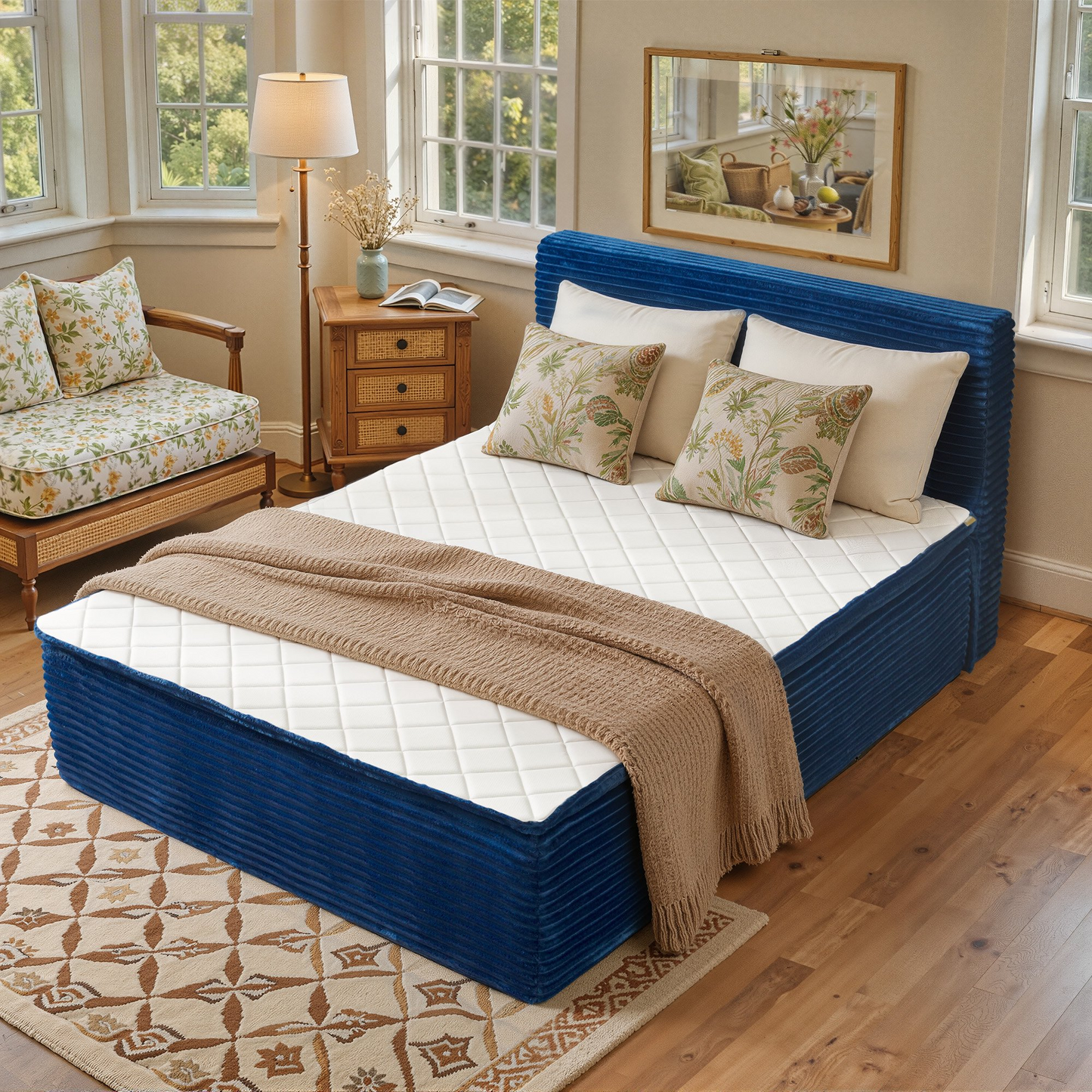Vcatnet 16.7" Twin Size Bed Frame with Mattress, 2-in-1 Corduroy Platform Cloud Bed, No Assembly Bed and Mattress