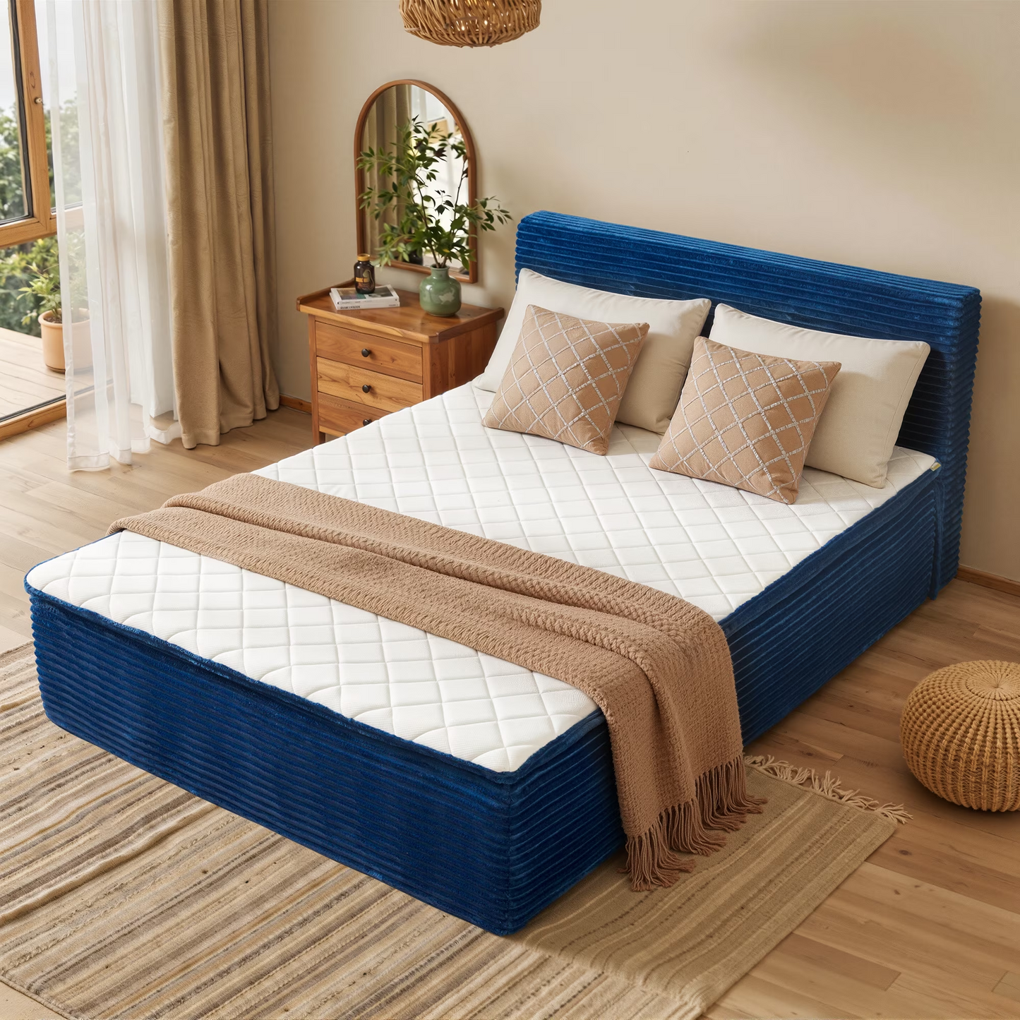 Vcatnet 16.7" Twin Size Bed Frame with Mattress, 2-in-1 Corduroy Platform Cloud Bed, No Assembly Bed and Mattress