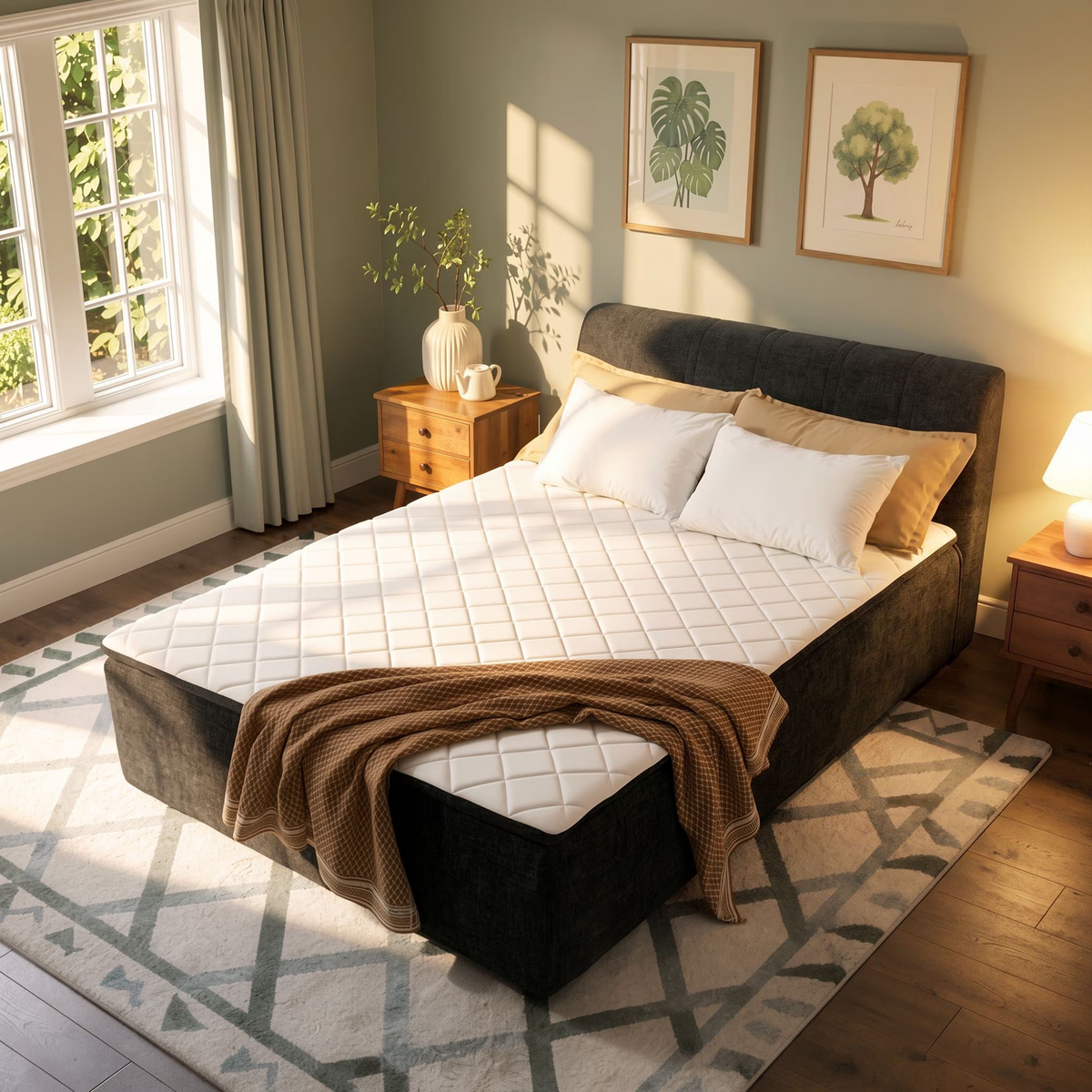 Vcatnet 16.7" Twin Size Boneless Bed with Mattress and Frame, 2-in-1 Chenille Platform Cloud Bed, No Assembly Bed and Mattress for Bedroom and Apartment