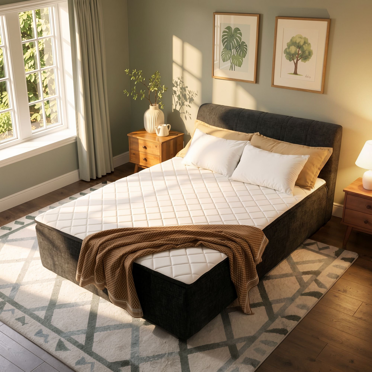 Vcatnet 16.7" Twin Size Boneless Bed with Mattress and Frame, 2-in-1 Chenille Platform Cloud Bed, No Assembly Bed and Mattress for Bedroom and Apartment