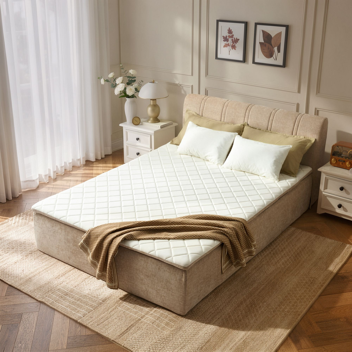 Vcatnet 16.7" Twin Size Boneless Bed with Mattress and Frame, 2-in-1 Chenille Platform Cloud Bed, No Assembly Bed and Mattress for Bedroom and Apartment
