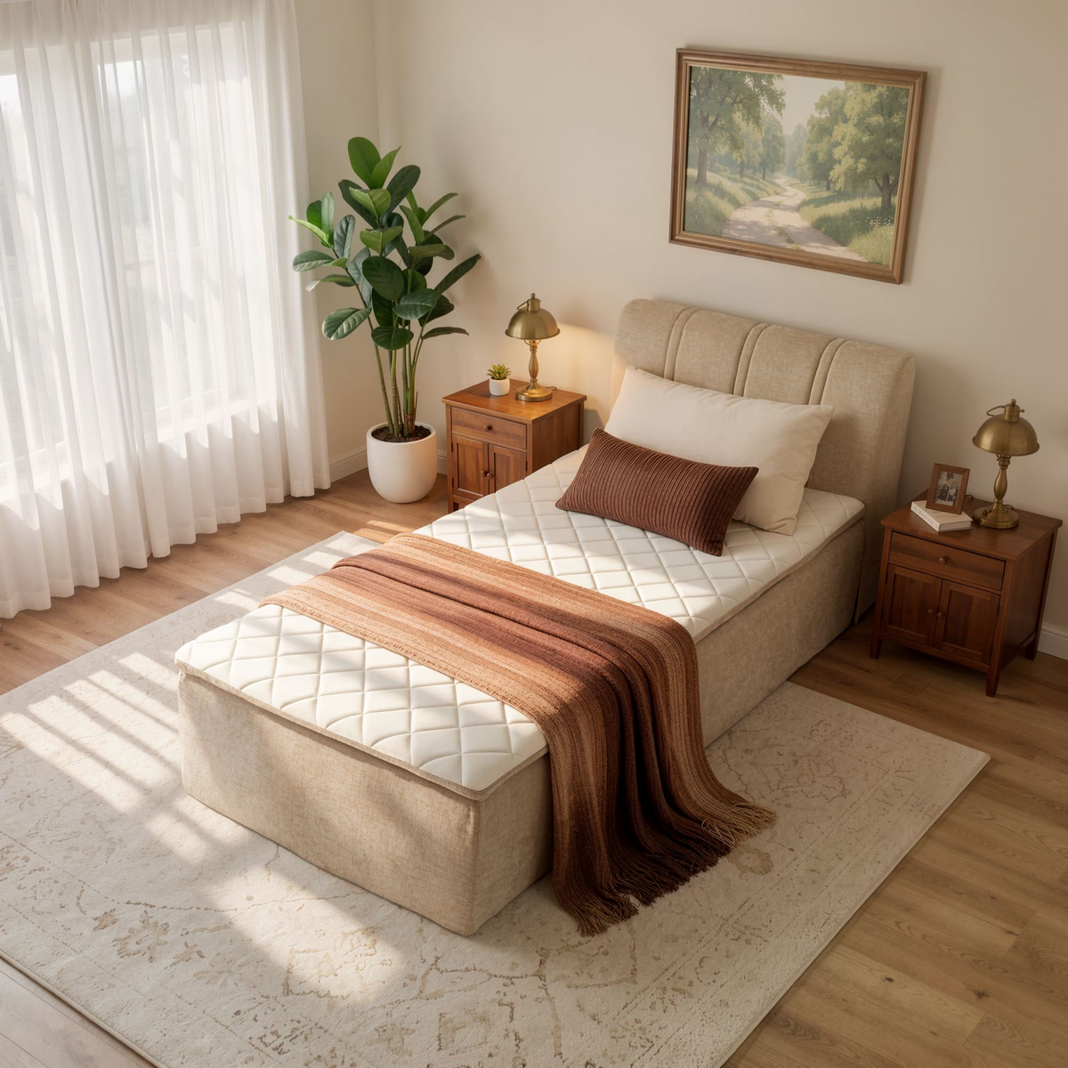 Vcatnet 16.7" Twin Size Boneless Bed with Mattress and Frame, 2-in-1 Chenille Platform Cloud Bed, No Assembly Bed and Mattress for Bedroom and Apartment