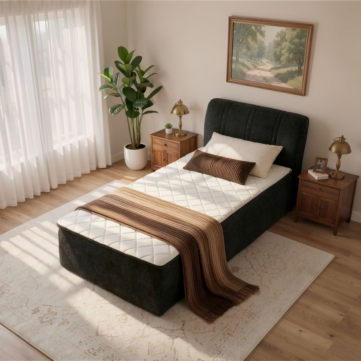 Vcatnet 16.7" Twin Size Boneless Bed with Mattress and Frame, 2-in-1 Chenille Platform Cloud Bed, No Assembly Bed and Mattress for Bedroom and Apartment