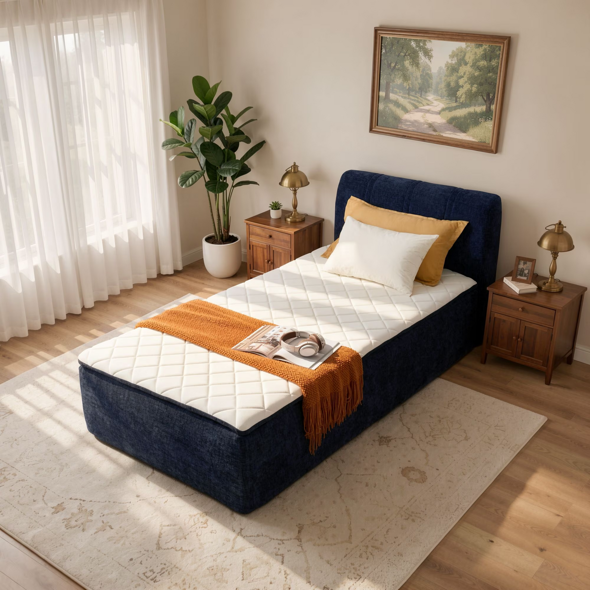 Vcatnet 16.7" Twin Size Boneless Bed with Mattress and Frame, 2-in-1 Chenille Platform Cloud Bed, No Assembly Bed and Mattress for Bedroom and Apartment