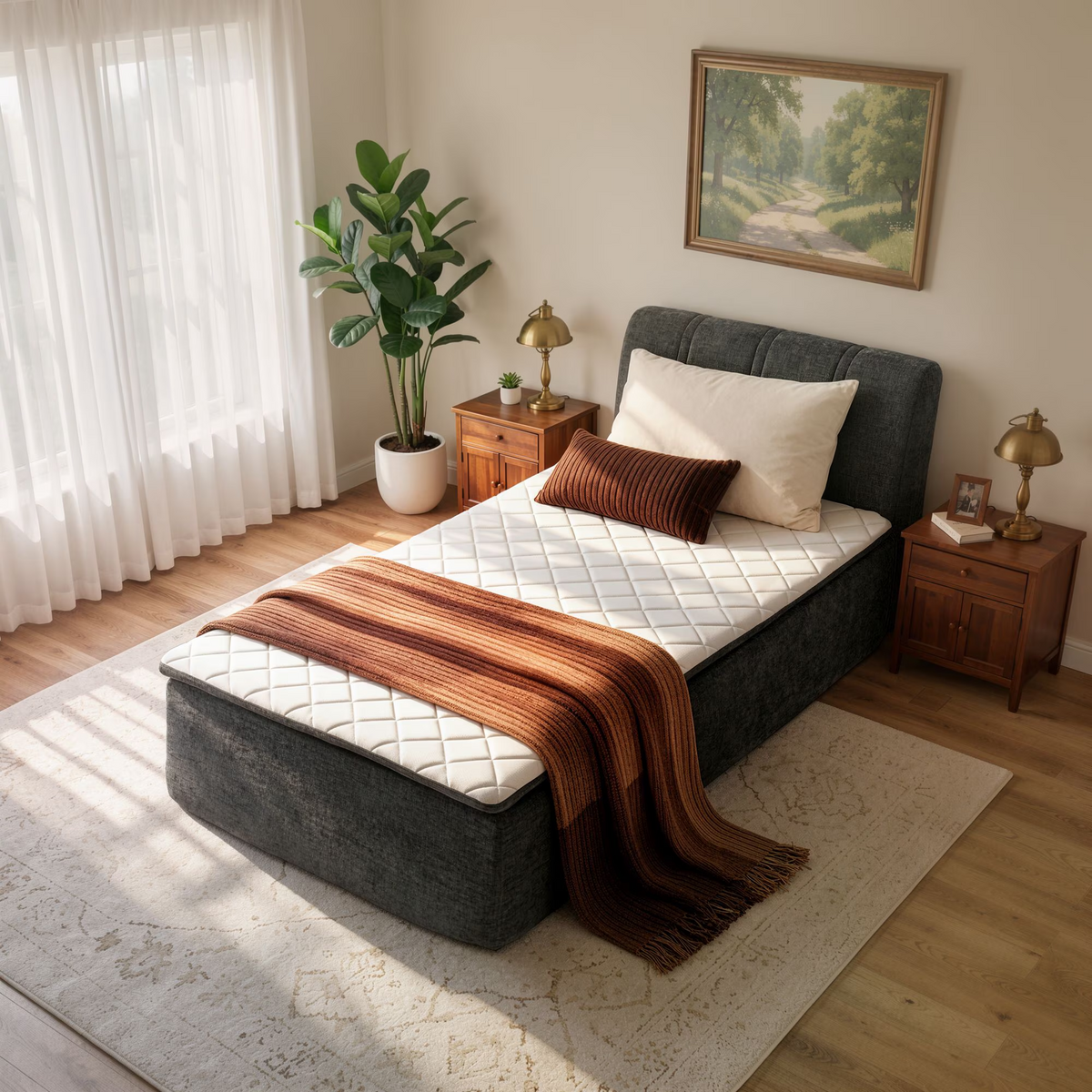 Vcatnet 16.7" Twin Size Boneless Bed with Mattress and Frame, 2-in-1 Chenille Platform Cloud Bed, No Assembly Bed and Mattress for Bedroom and Apartment
