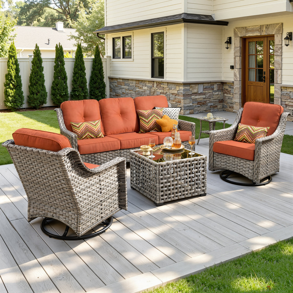 Vcatnet 4 Pieces Patio Outdoor Conversation Set High Back Wicker Rattan Furniture Outdoor Sectionals with Coffee Table