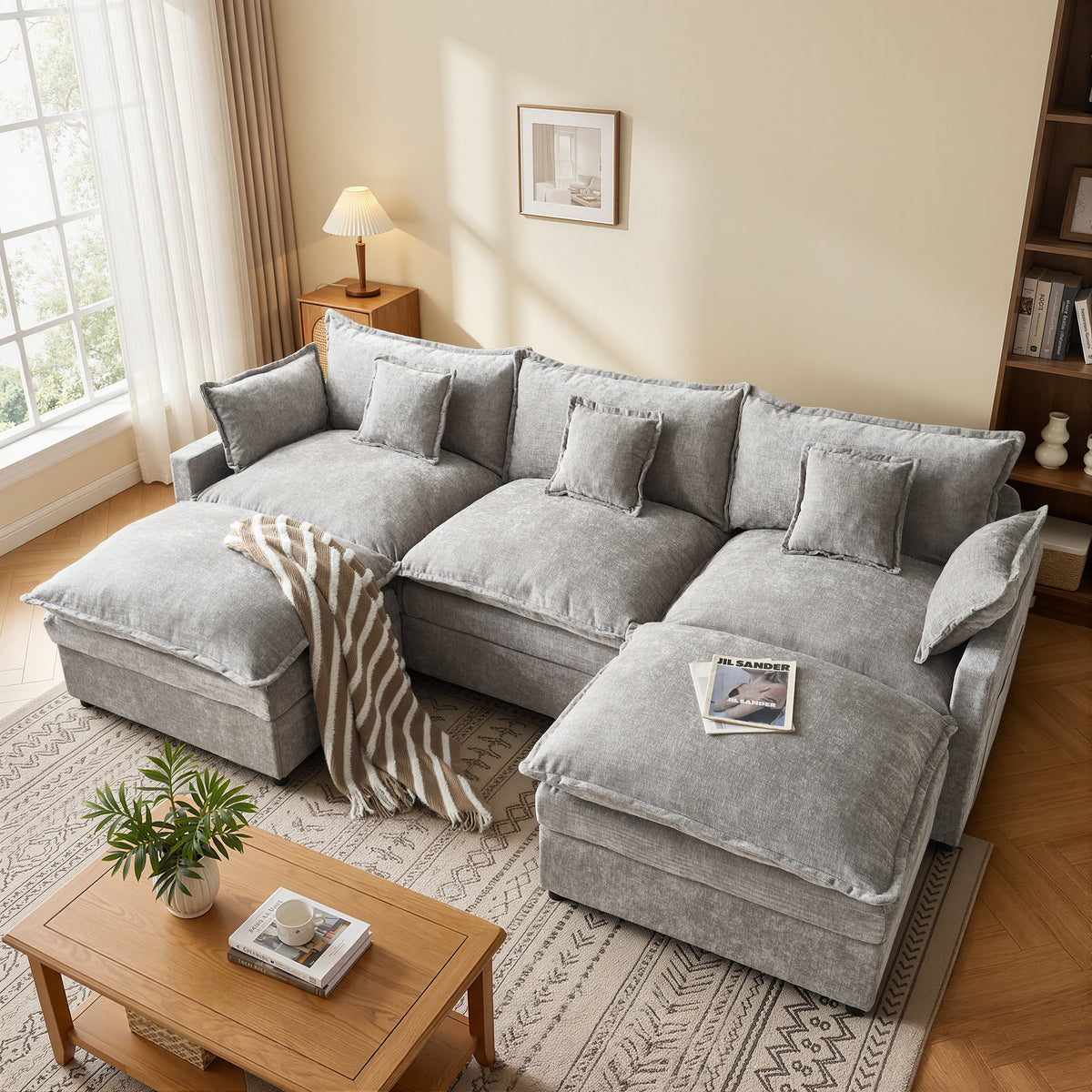 Vcatnet 107" Modular Sectional Sofa Couch Chenille Cloud Couch with 2 Ottomans L Shaped Oversized Modern Minimalist Couch for Living Room