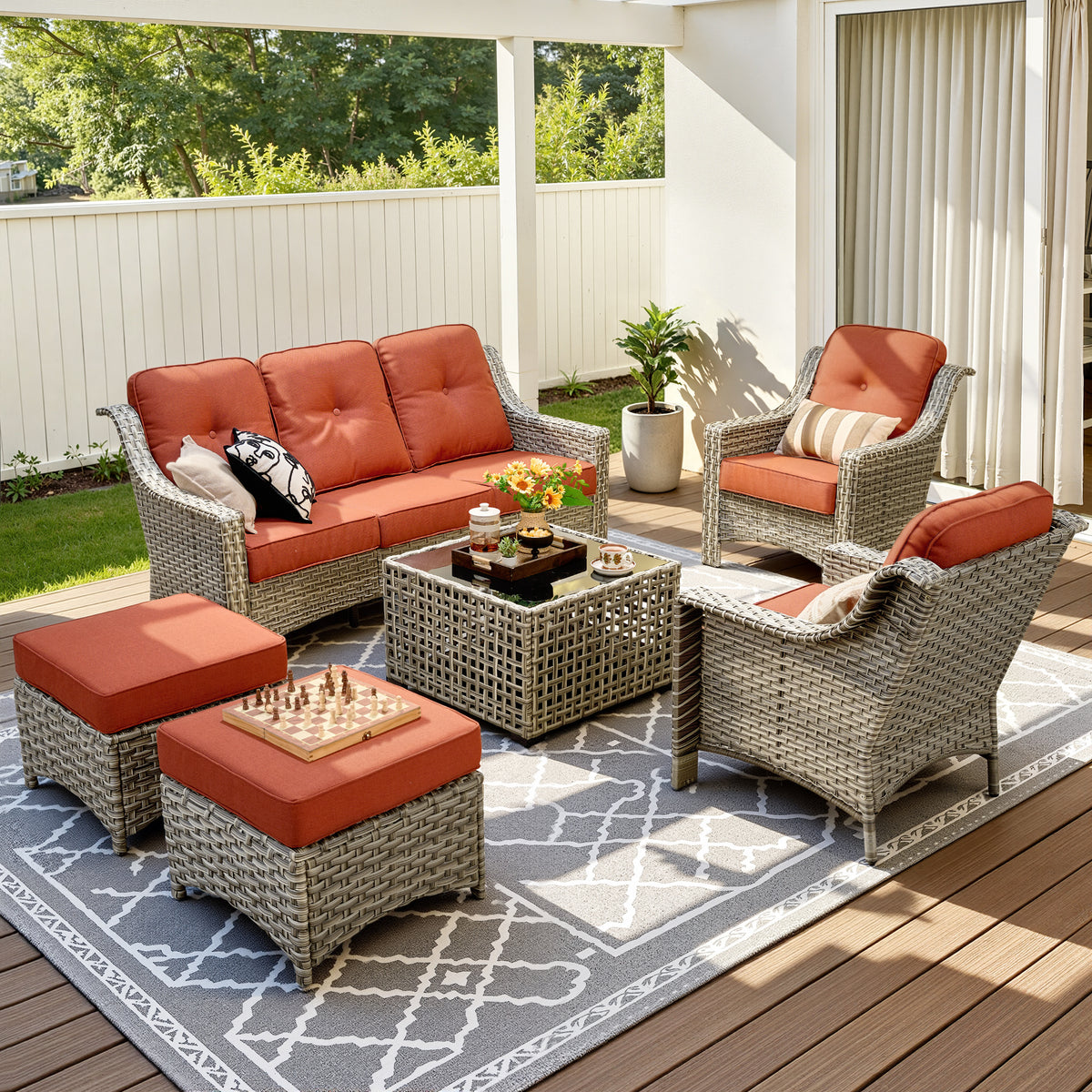 Vcatnet 4 Pieces Patio Outdoor Conversation Set High Back Wicker Rattan Furniture Outdoor Sectionals with Coffee Table
