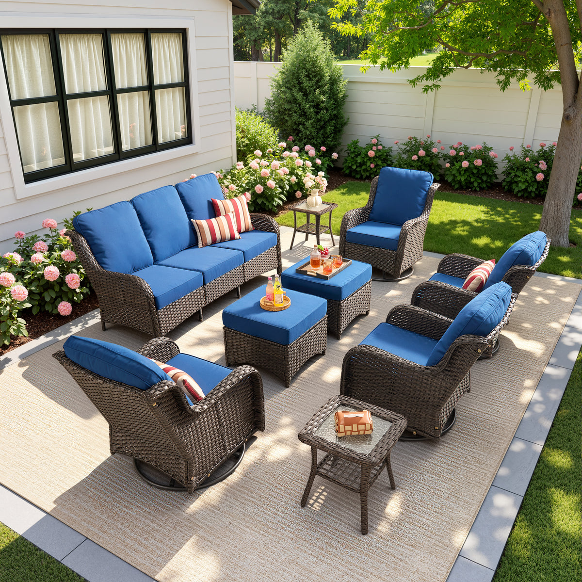 Vcatnet 5 Pieces Outdoor Patio Furniture Set Wicker Sectional Sofa High-Back Conversation Set with Ottoman,