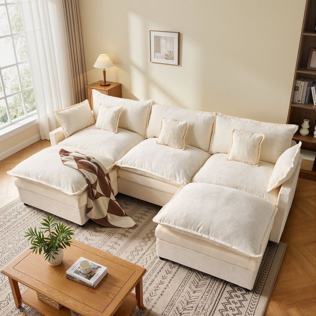Vcatnet 107" Modular Sectional Sofa Couch Chenille Cloud Couch with 2 Ottomans L Shaped Oversized Modern Minimalist Couch for Living Room