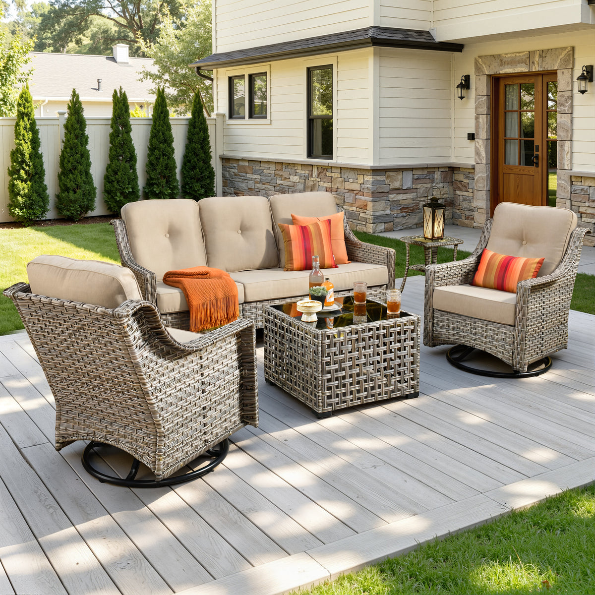 Vcatnet 4 Pieces Patio Outdoor Conversation Set High Back Wicker Rattan Furniture Outdoor Sectionals with Coffee Table