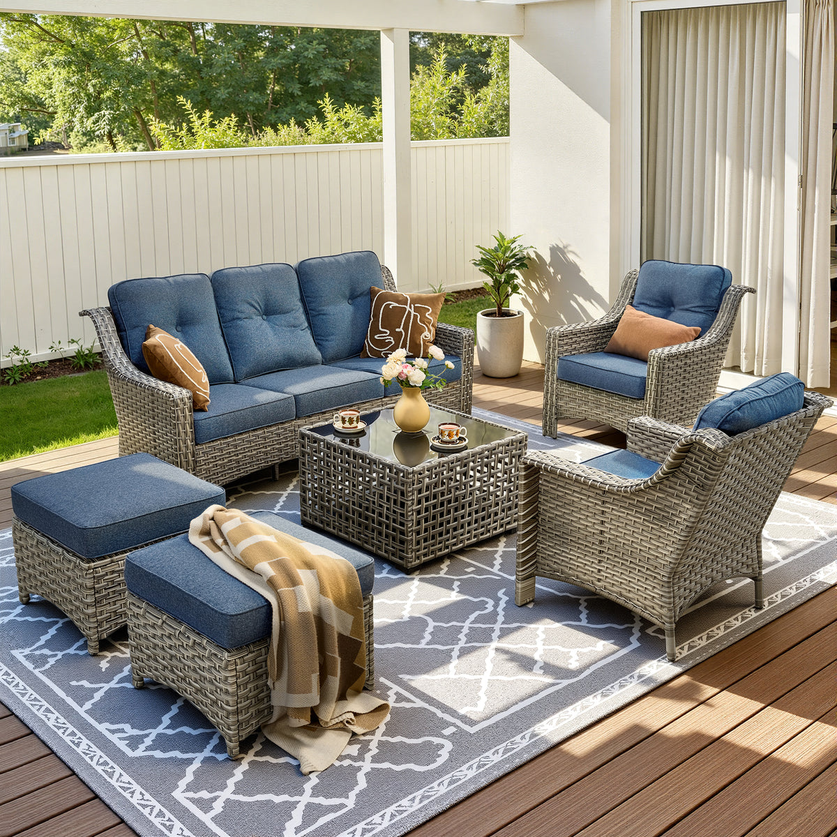 Vcatnet 4 Pieces Patio Outdoor Conversation Set High Back Wicker Rattan Furniture Outdoor Sectionals with Coffee Table