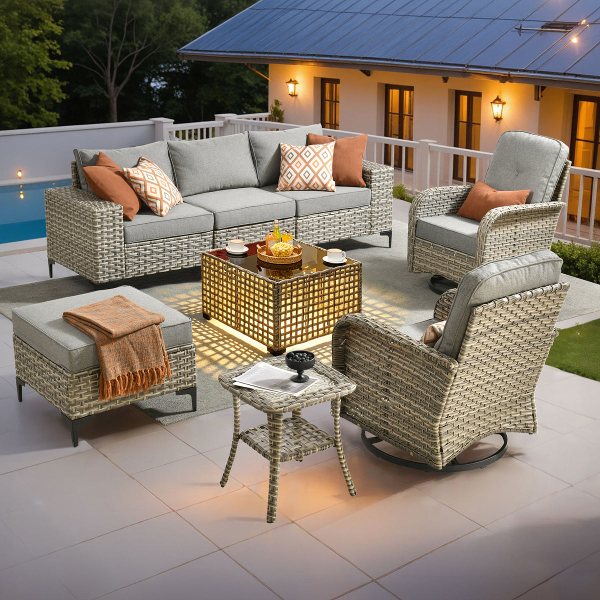 Vcatnet Outdoor Patio Furniture 5 Pieces Wicker Conversation Set Sectional Sofa with Coffee Table and Ottoman