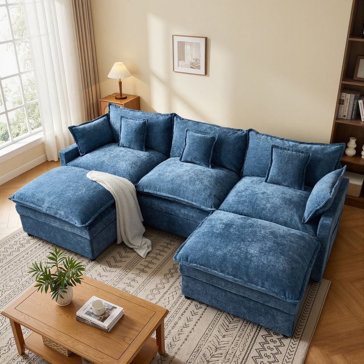 Vcatnet 107" Modular Sectional Sofa Couch Chenille Cloud Couch with 2 Ottomans L Shaped Oversized Modern Minimalist Couch for Living Room