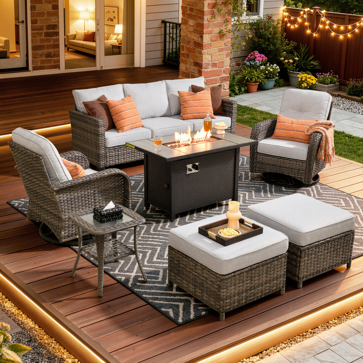 Vcatnet Outdoor Patio Furniture 5 Pieces Wicker Rattan Outdoor Sectional Conversation Set with Ottomans