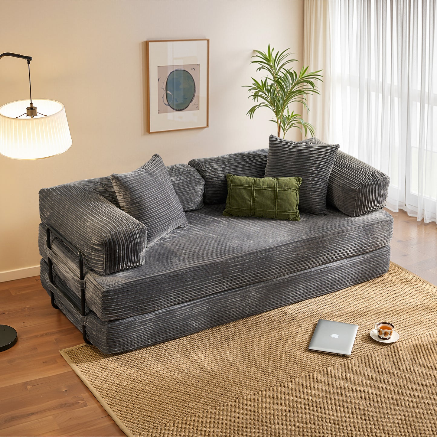Vcatnet 80.5"x70.8" Convertible Sleeper Sofa Bed Corduroy Modular Cloud Couch Floor Sofa Foldable Lounge Couch for Living Room, Bedroom