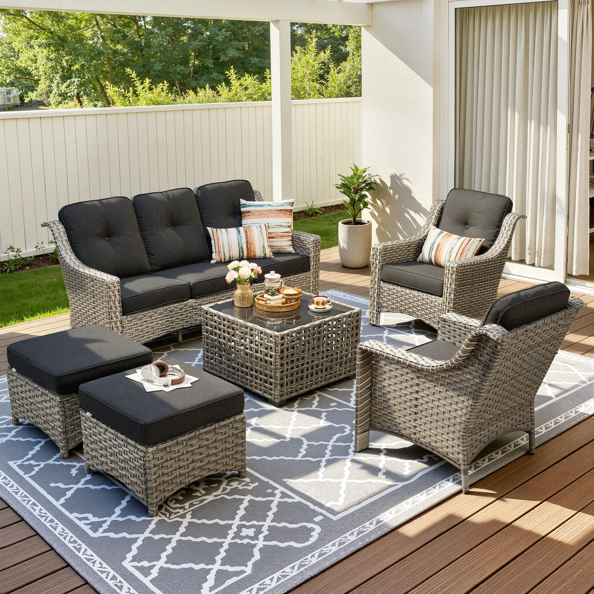 Vcatnet 4 Pieces Patio Outdoor Conversation Set High Back Wicker Rattan Furniture Outdoor Sectionals with Coffee Table