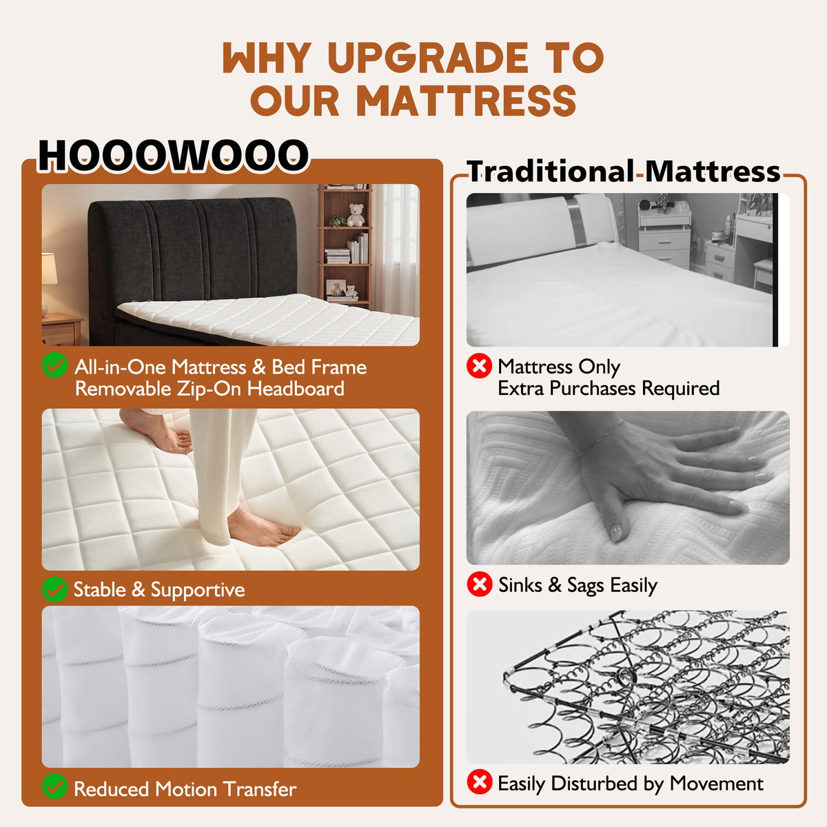 Vcatnet 16.7" Twin Size Boneless Bed with Mattress and Frame, 2-in-1 Chenille Platform Cloud Bed, No Assembly Bed and Mattress for Bedroom and Apartment