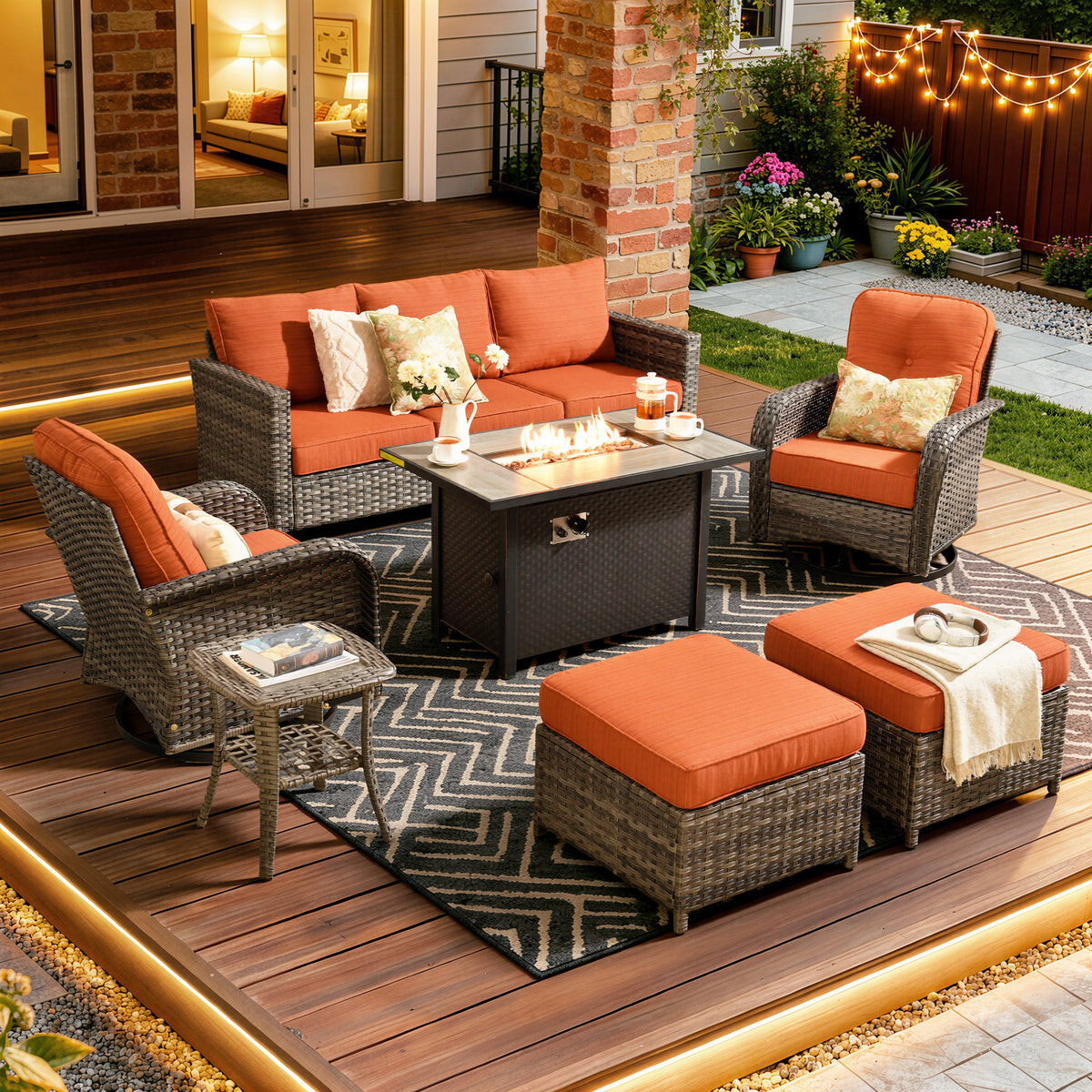 Vcatnet Outdoor Patio Furniture 5 Pieces Wicker Rattan Outdoor Sectional Conversation Set with Ottomans