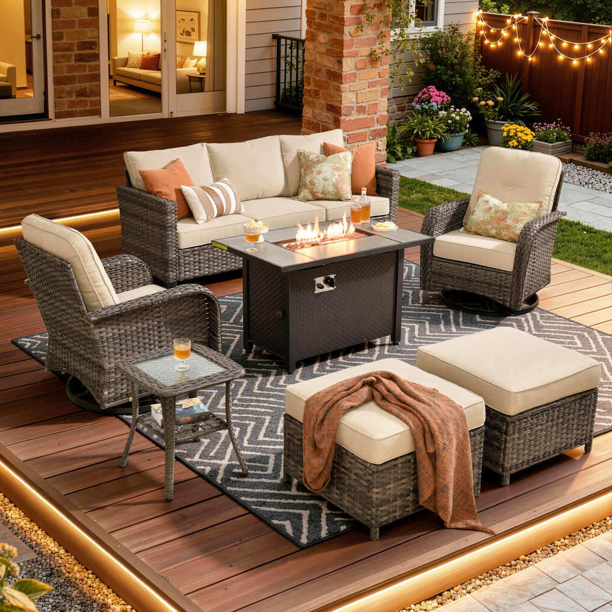 Vcatnet Outdoor Patio Furniture 5 Pieces Wicker Rattan Outdoor Sectional Conversation Set with Ottomans