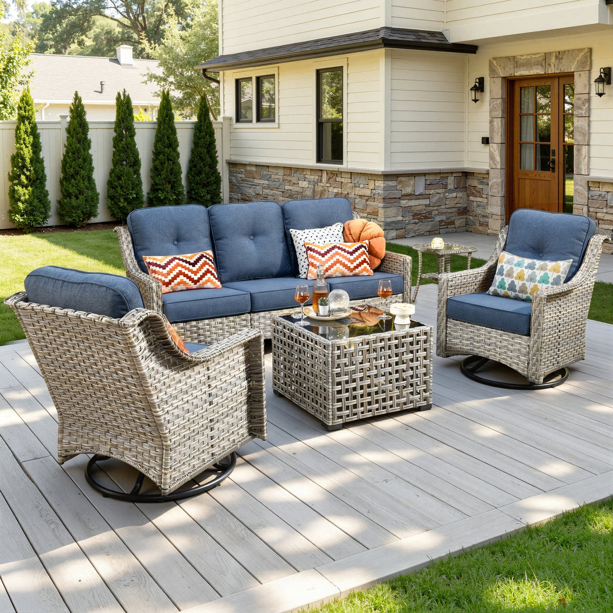 Vcatnet 4 Pieces Patio Outdoor Conversation Set High Back Wicker Rattan Furniture Outdoor Sectionals with Coffee Table