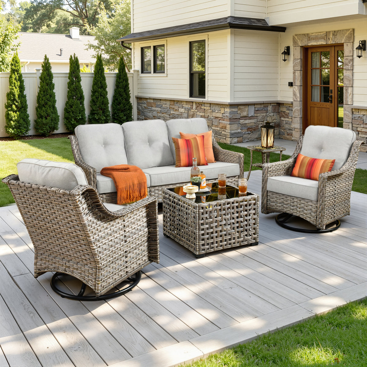 Vcatnet 4 Pieces Patio Outdoor Conversation Set High Back Wicker Rattan Furniture Outdoor Sectionals with Coffee Table