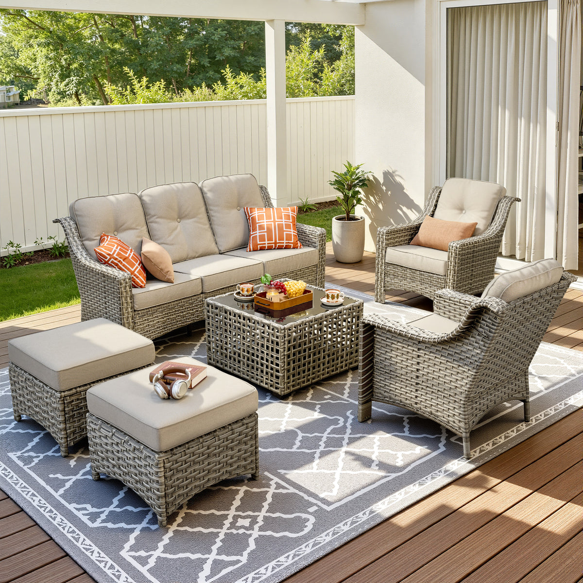 Vcatnet 4 Pieces Patio Outdoor Conversation Set High Back Wicker Rattan Furniture Outdoor Sectionals with Coffee Table