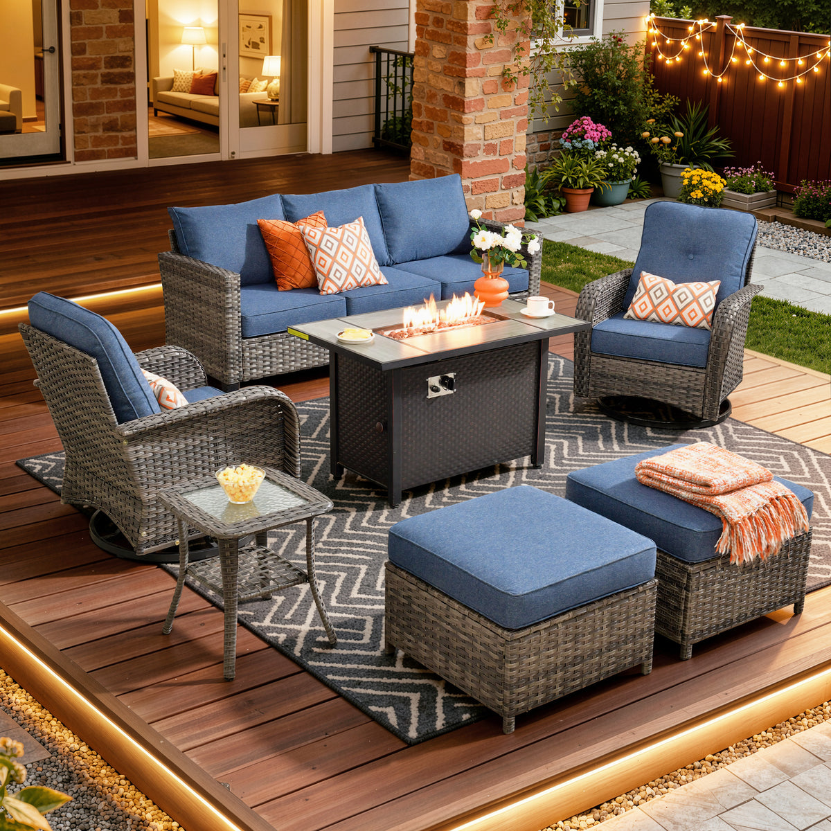 Vcatnet Outdoor Patio Furniture 5 Pieces Wicker Rattan Outdoor Sectional Conversation Set with Ottomans