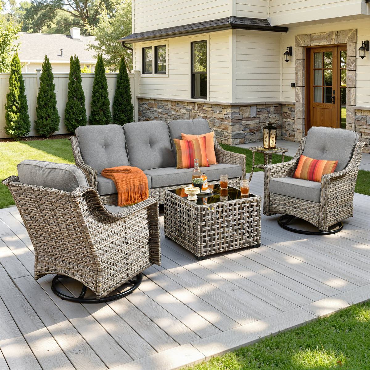 Vcatnet 4 Pieces Patio Outdoor Conversation Set High Back Wicker Rattan Furniture Outdoor Sectionals with Coffee Table