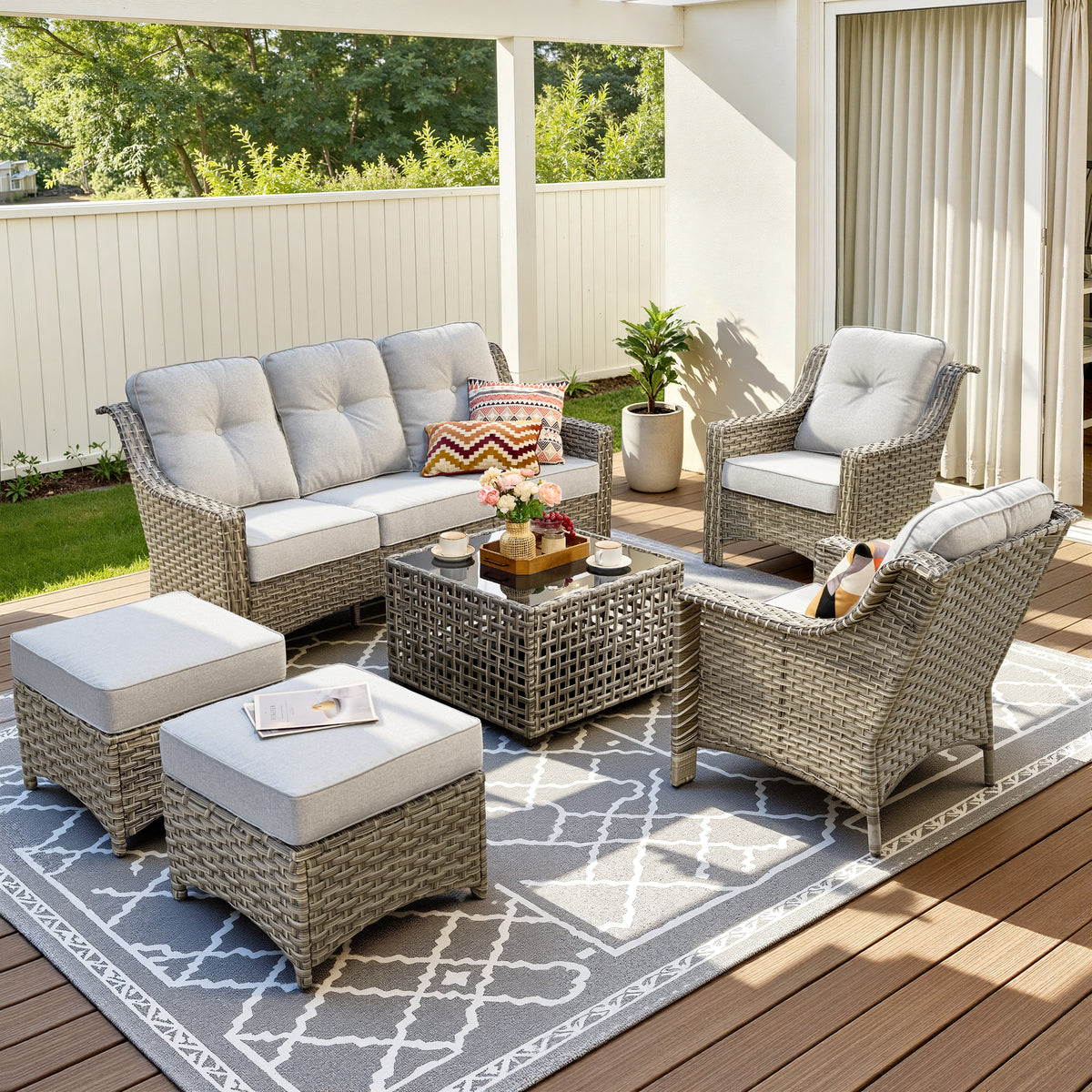 Vcatnet 4 Pieces Patio Outdoor Conversation Set High Back Wicker Rattan Furniture Outdoor Sectionals with Coffee Table