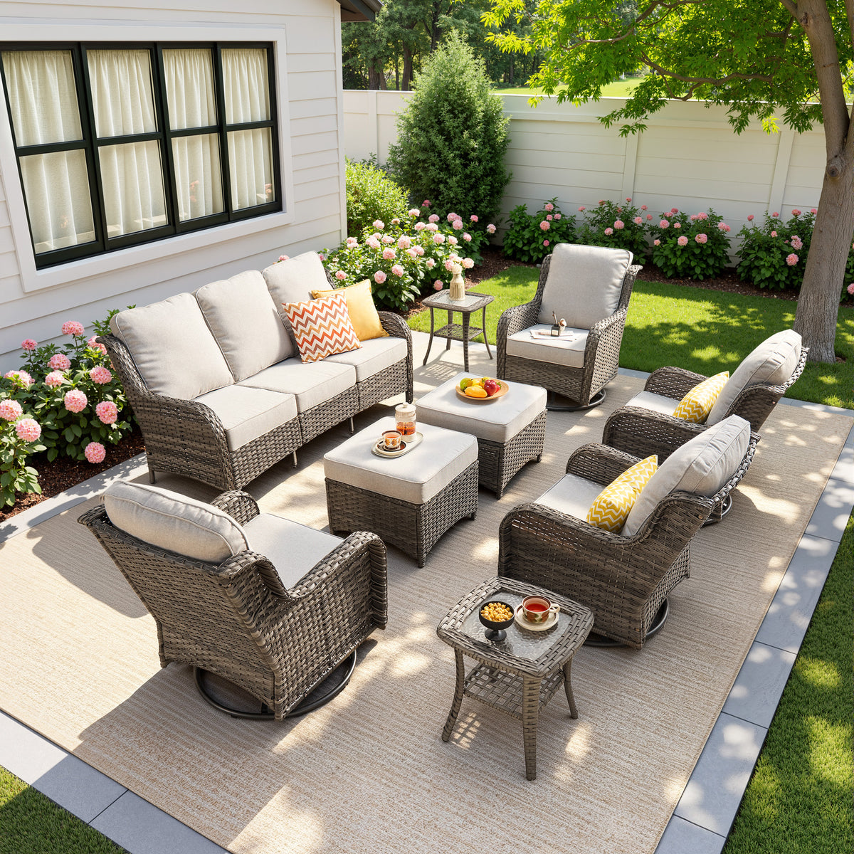Vcatnet 5 Pieces Outdoor Patio Furniture Set Wicker Sectional Sofa High-Back Conversation Set with Ottoman,