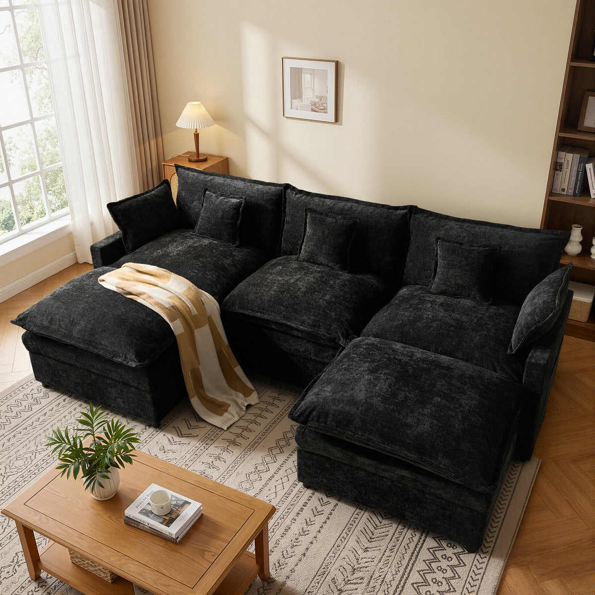 Vcatnet 107" Modular Sectional Sofa Couch Chenille Cloud Couch with 2 Ottomans L Shaped Oversized Modern Minimalist Couch for Living Room