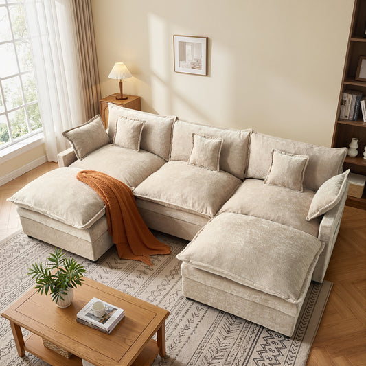 Vcatnet 107" Modular Sectional Sofa Couch Chenille Cloud Couch with 2 Ottomans L Shaped Oversized Modern Minimalist Couch for Living Room