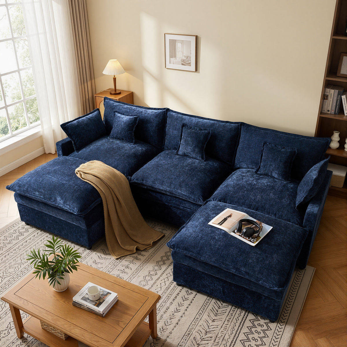 Vcatnet 107" Modular Sectional Sofa Couch Chenille Cloud Couch with 2 Ottomans L Shaped Oversized Modern Minimalist Couch for Living Room