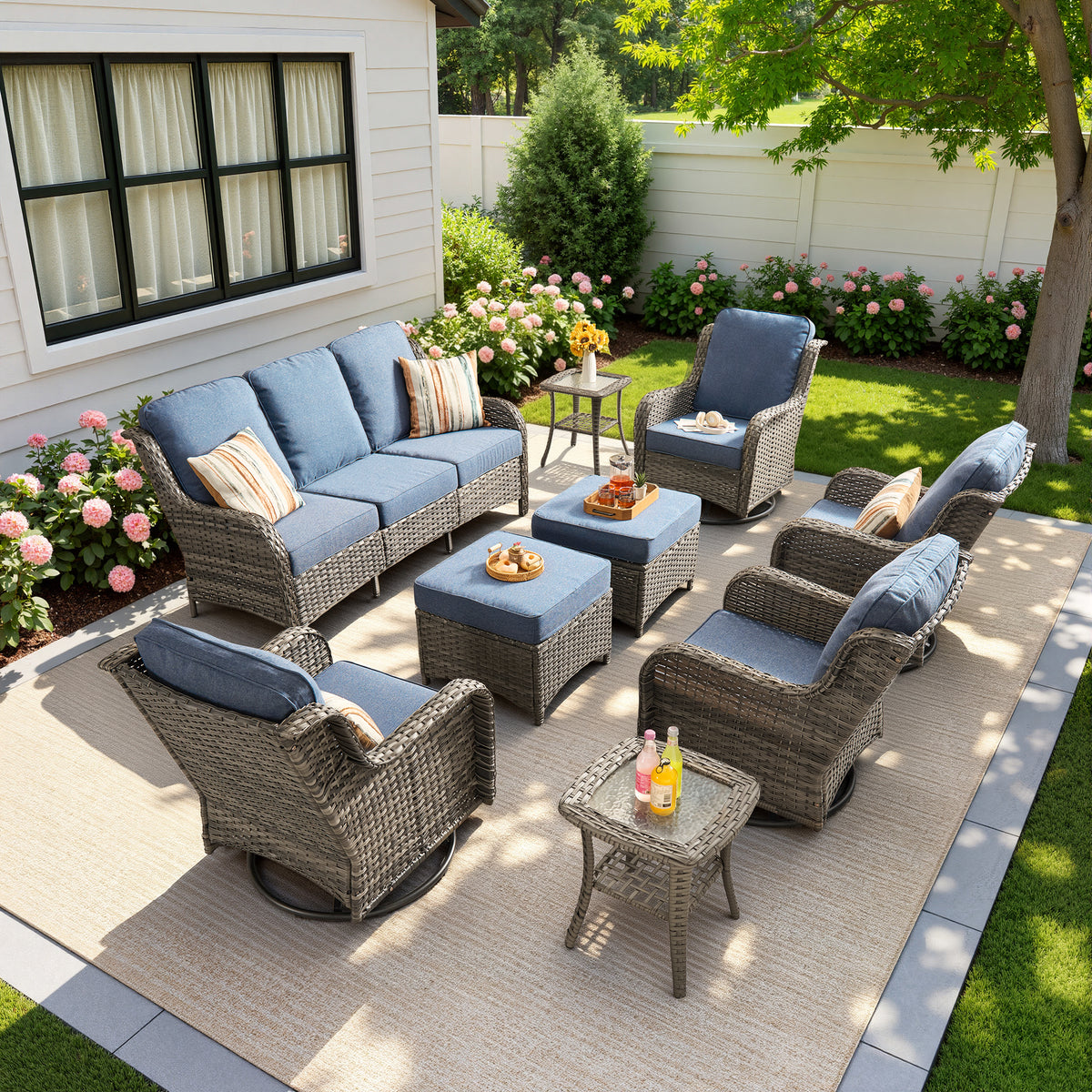 Vcatnet 5 Pieces Outdoor Patio Furniture Set Wicker Sectional Sofa High-Back Conversation Set with Ottoman,