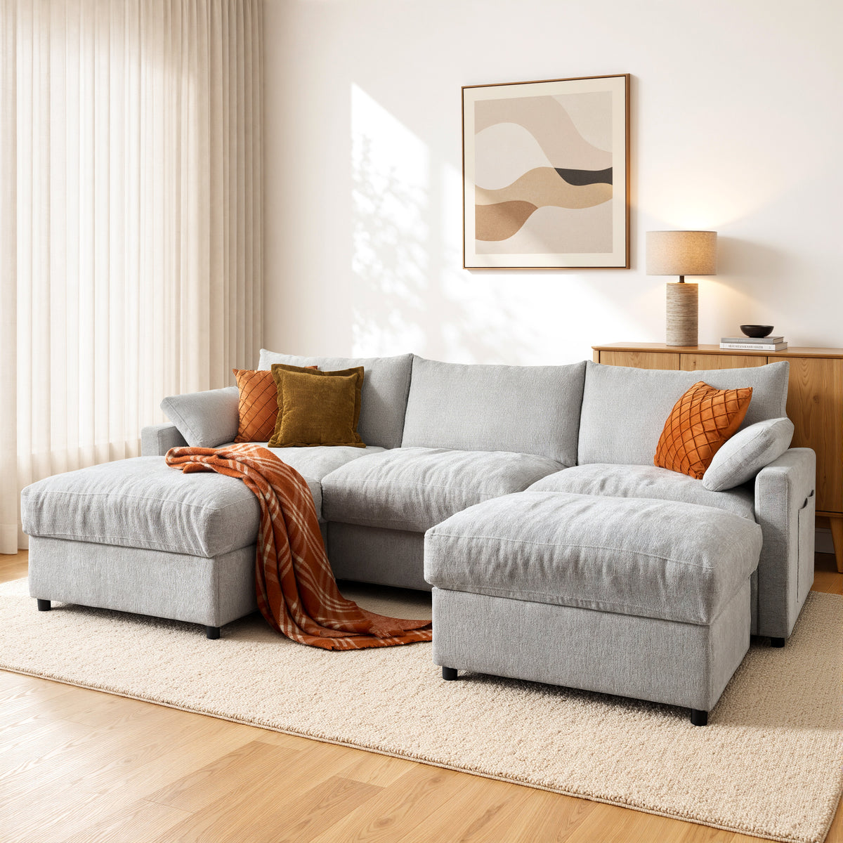 Vcatnet 110.6" Modular Sectional Sofa L Shaped Comfy Couch Oversized Modern Minimalist Couch with 2 Ottomans for Living Room Furniture, Chenille