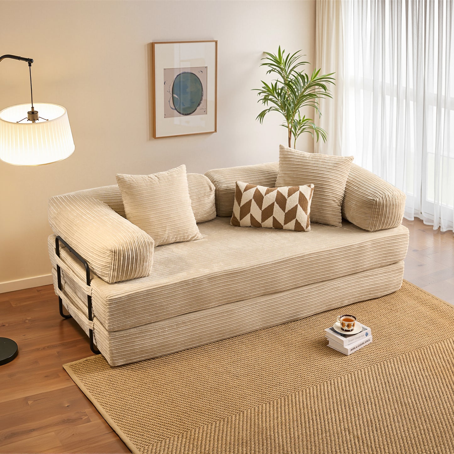 Vcatnet 80.5"x70.8" Convertible Sleeper Sofa Bed Corduroy Modular Cloud Couch Floor Sofa Foldable Lounge Couch for Living Room, Bedroom
