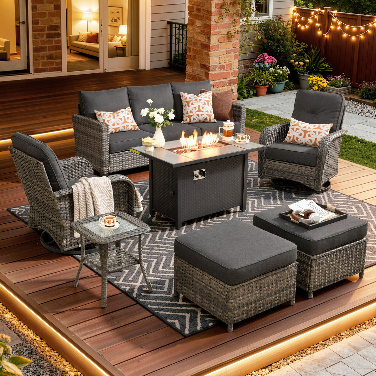 Vcatnet Outdoor Patio Furniture 5 Pieces Wicker Rattan Outdoor Sectional Conversation Set with Ottomans