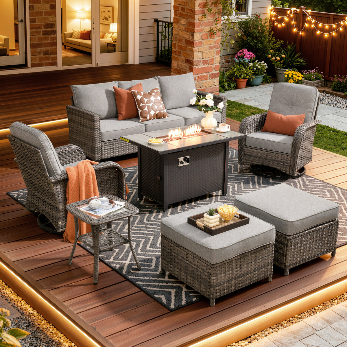 Vcatnet Outdoor Patio Furniture 5 Pieces Wicker Rattan Outdoor Sectional Conversation Set with Ottomans