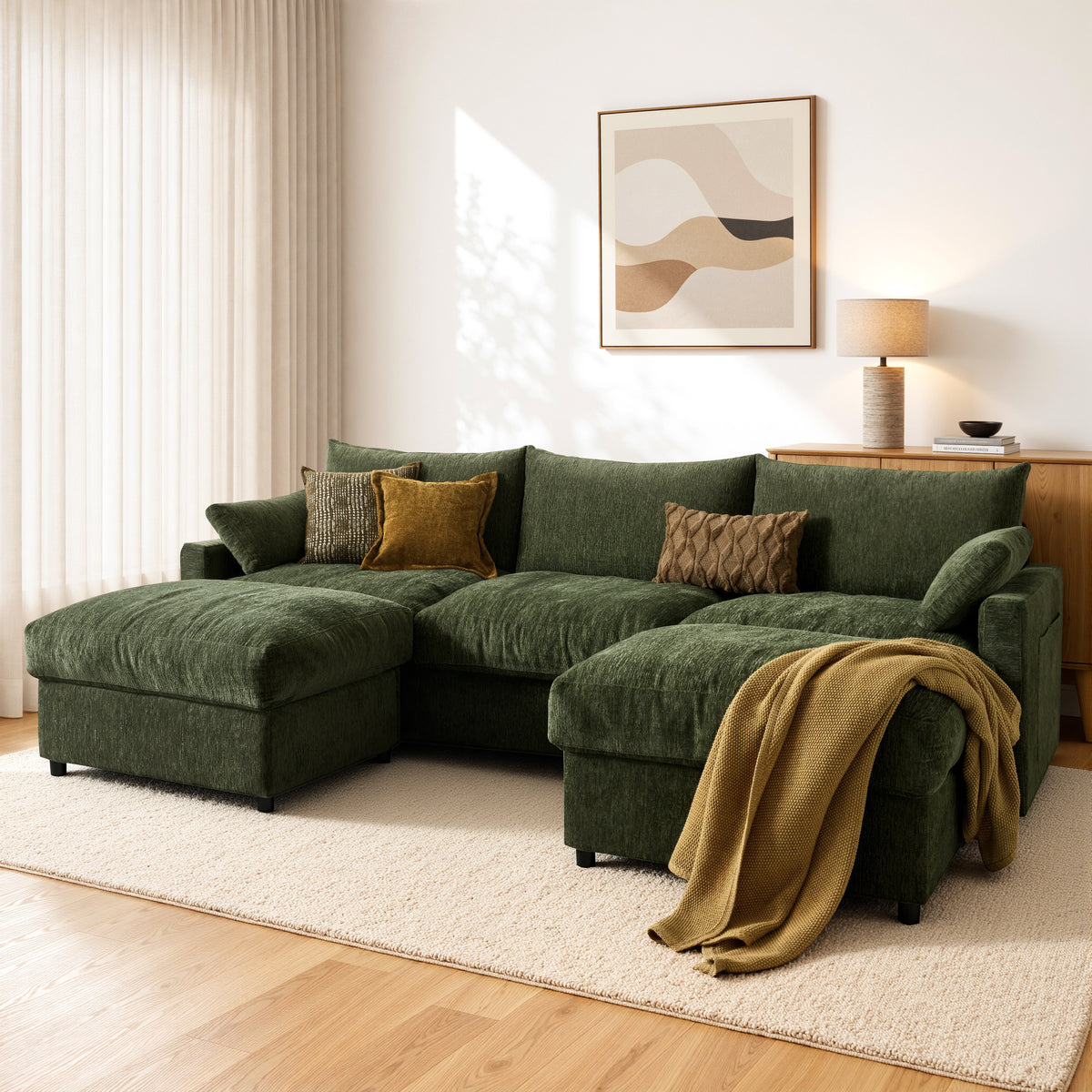 Vcatnet 110.6" Modular Sectional Sofa L Shaped Comfy Couch Oversized Modern Minimalist Couch with 2 Ottomans for Living Room Furniture, Chenille