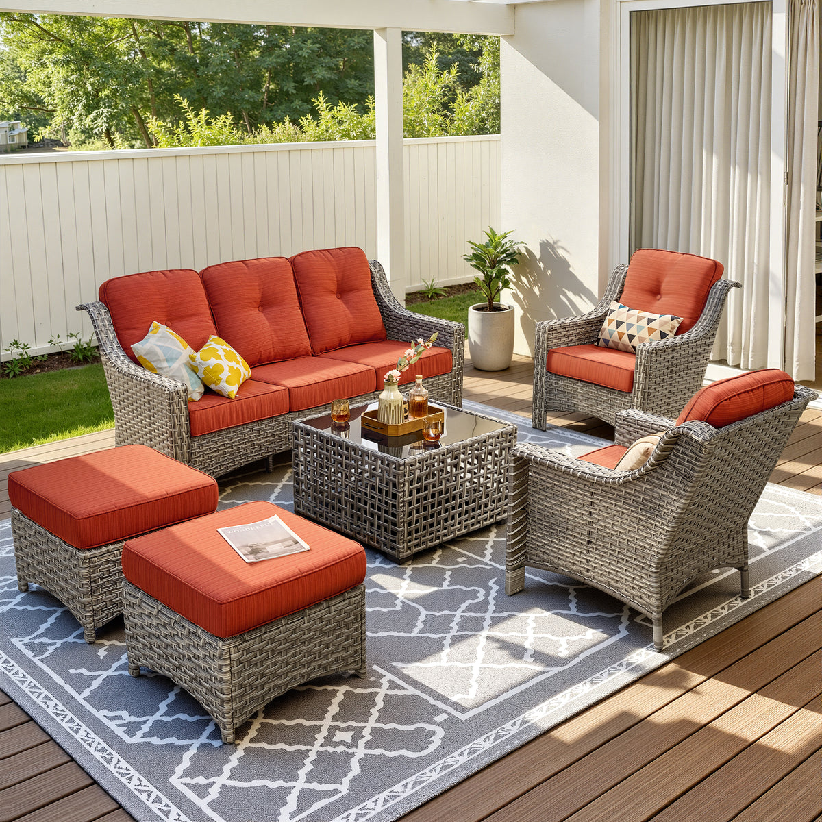 Vcatnet 4 Pieces Patio Outdoor Conversation Set High Back Wicker Rattan Furniture Outdoor Sectionals with Coffee Table