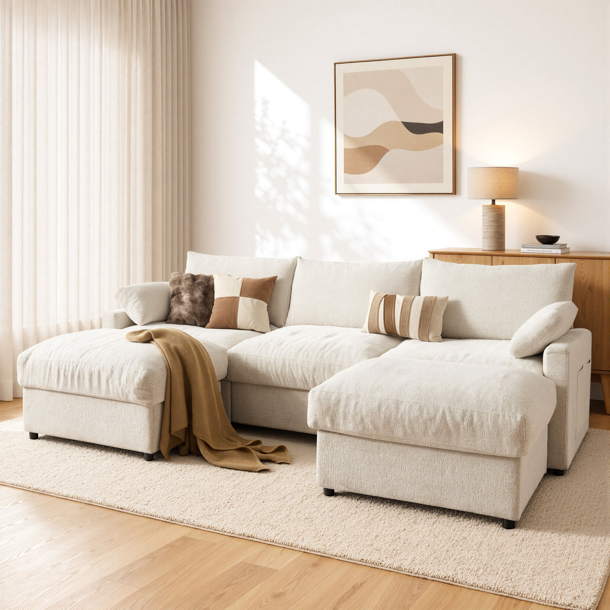 Vcatnet 110.6" Modular Sectional Sofa L Shaped Comfy Couch Oversized Modern Minimalist Couch with 2 Ottomans for Living Room Furniture, Chenille