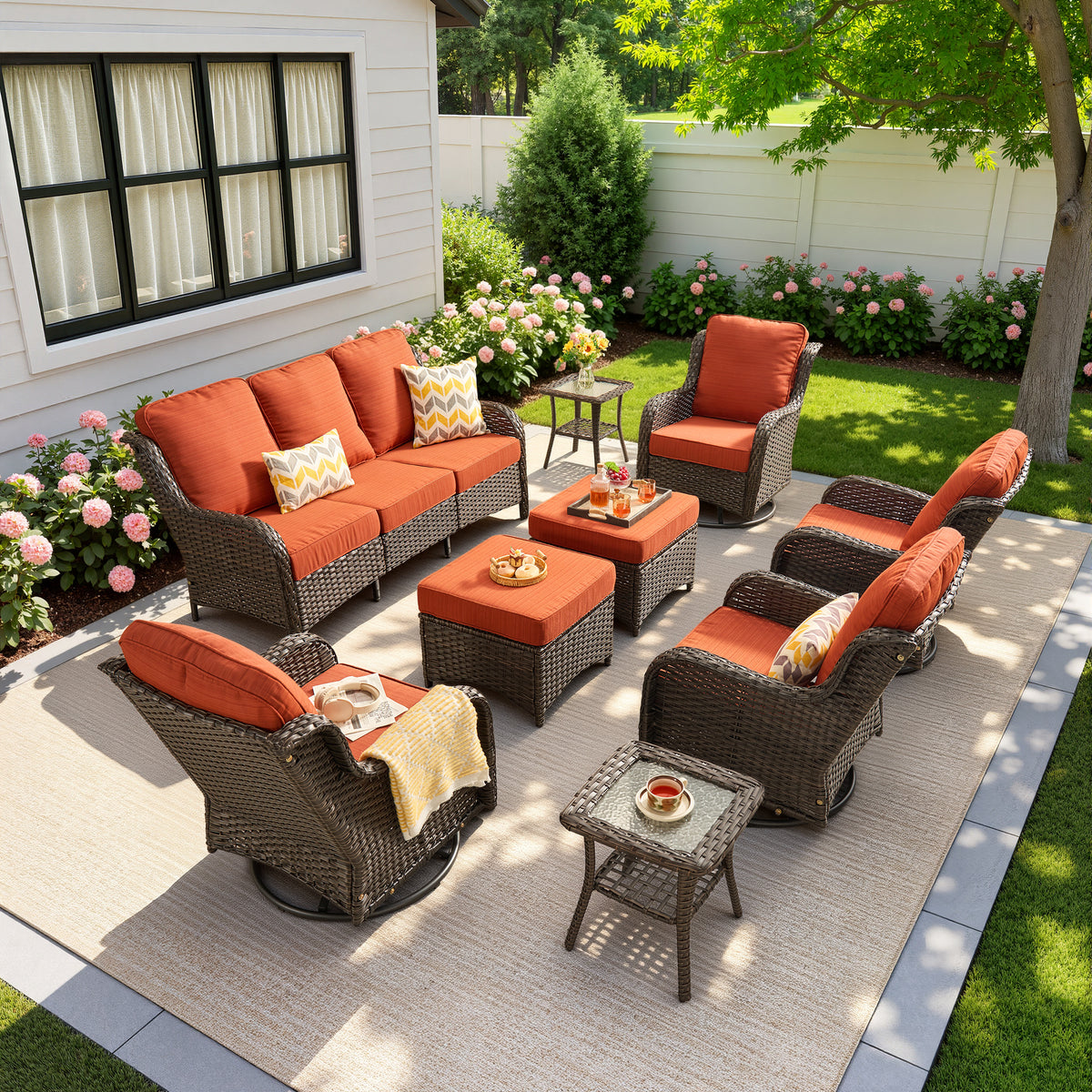 Vcatnet 5 Pieces Outdoor Patio Furniture Set Wicker Sectional Sofa High-Back Conversation Set with Ottoman,