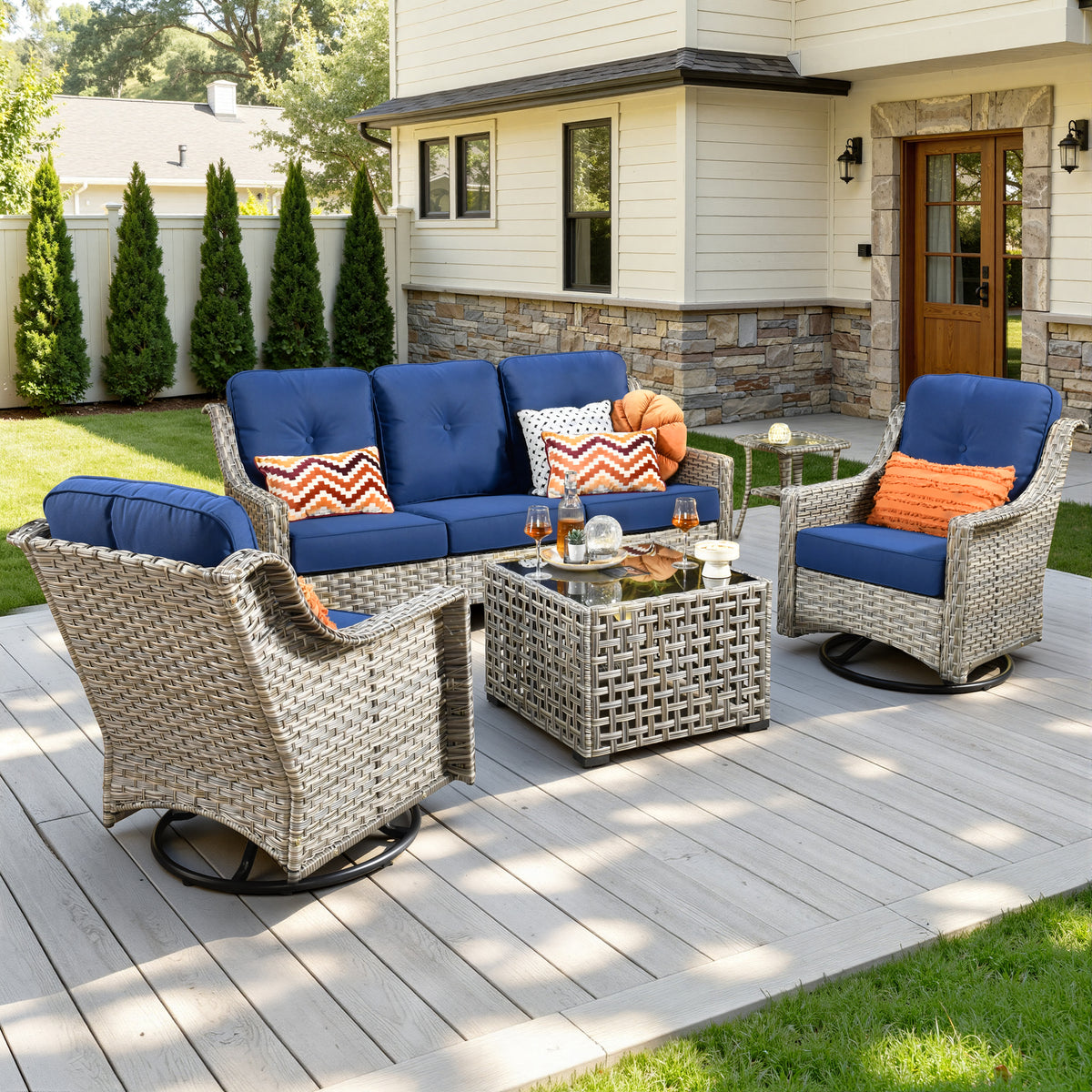 Vcatnet 4 Pieces Patio Outdoor Conversation Set High Back Wicker Rattan Furniture Outdoor Sectionals with Coffee Table